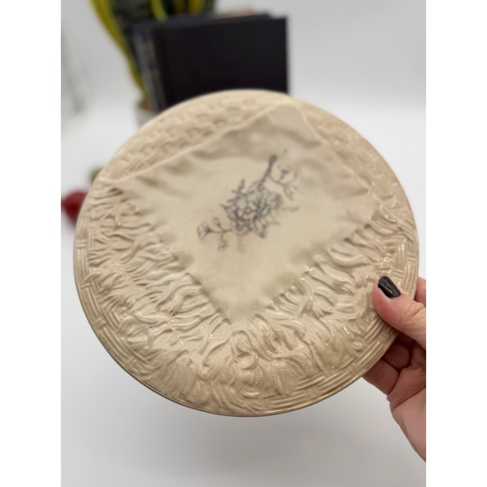 Vintage Dresden China Black Transferware Napkin Plate Stained & Crazed 8.5" - Picture 8 of 8